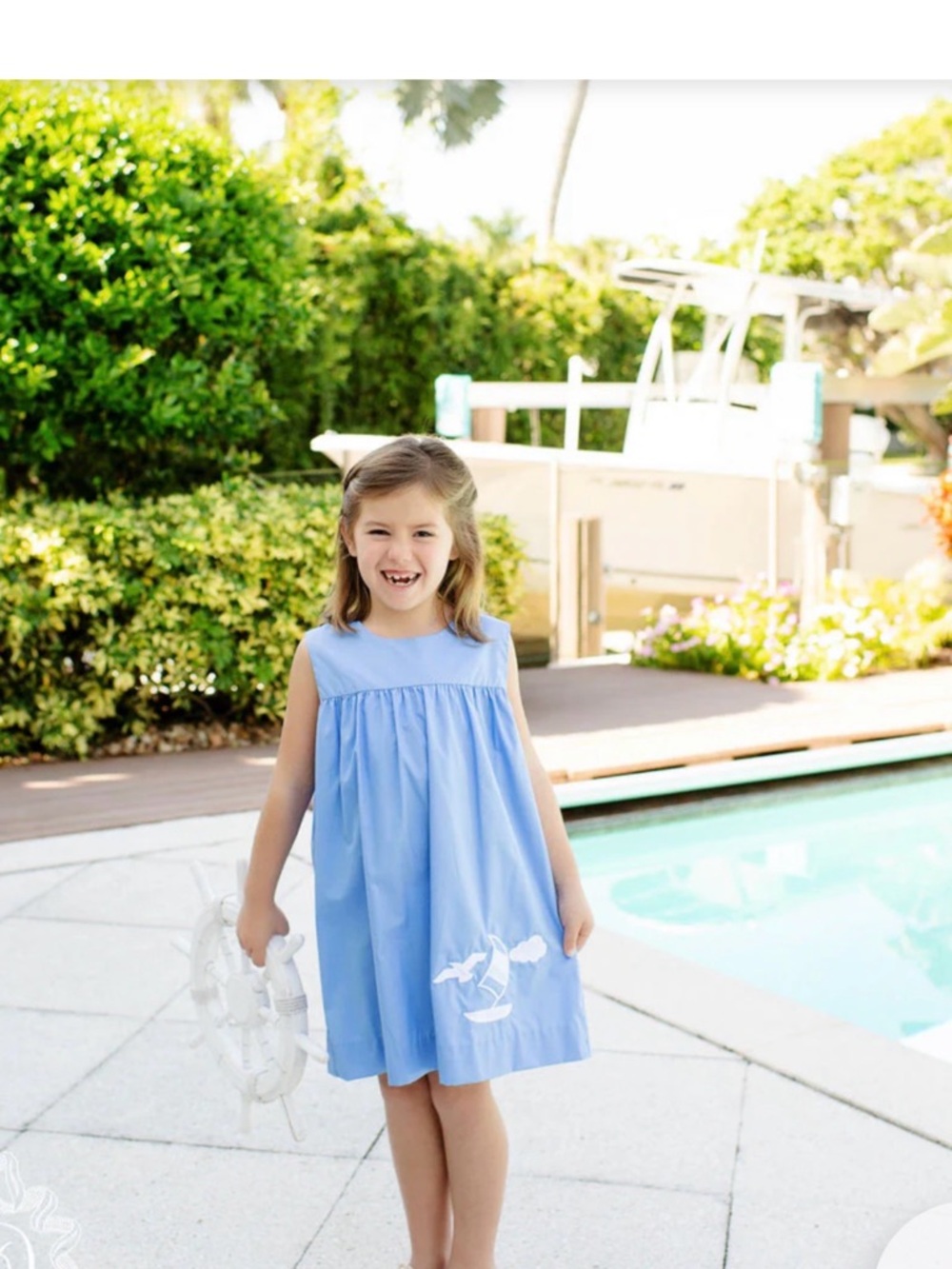 The Beaufort Bonnet Company McFerran Frock- Dress with Sailboat Appliqué